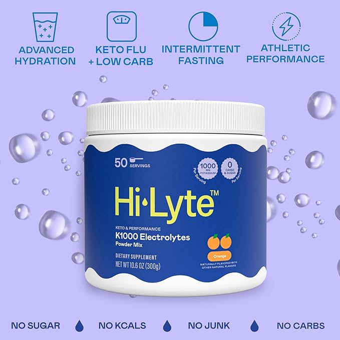 Hi-Lyte K1000 Electrolytes Powder Mix Orange Keto & Performance, 50 Servings