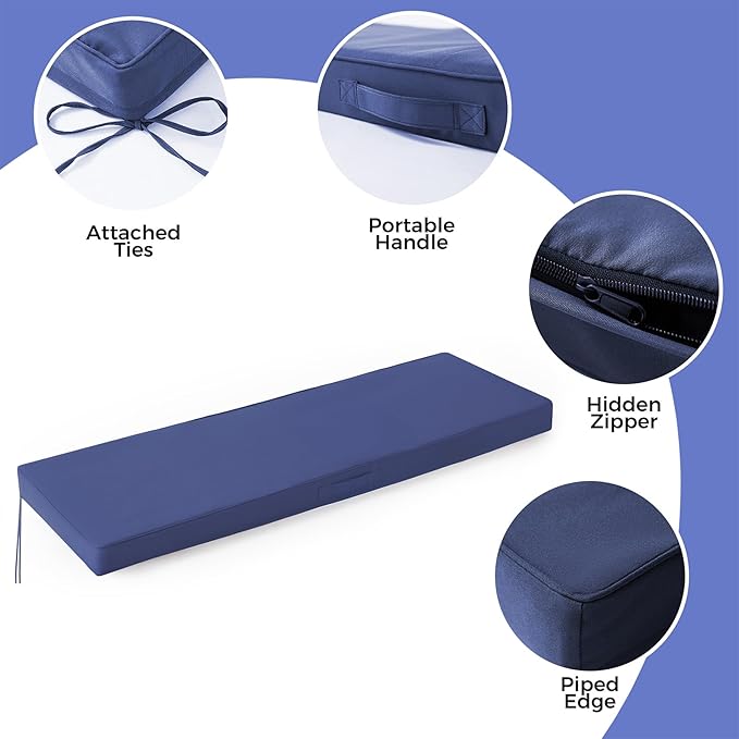 Outdoor Bench Cushions for Outdoor Furniture, 42x18x3 Inch, Waterproof Bench Pillow, Fade Resistant Long Bench Seat Pads for Garden, Indoor, Porch Swing, Navy Blue