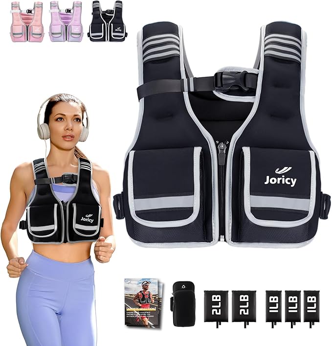 Adjustable Weighted Vest Woman 5-12lb/9-16lb/17-24lb/23-30lb Weight Vest with Reflective Stripe, Zipper Rucking Running Vests for Women Men Workout Walking Strength Training Weight Loss Fitness Weightlifting