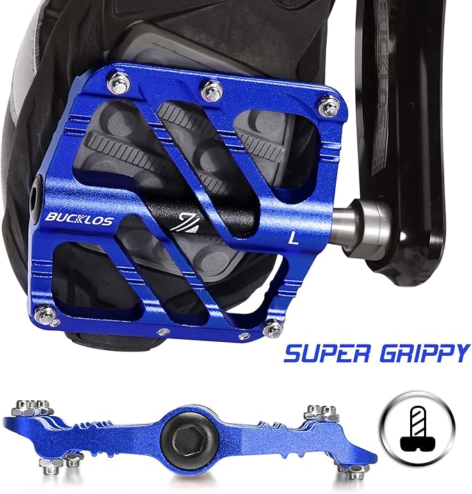 BUCKLOS MTB Flat Pedals Mountain Bike Pedals, 3 Bearings CNC Adult Road Bike Pedals, Bicycle Platform Aluminum Alloy Non-Slip Pedal for Gravel Bike/BMX 9/16"(Black)