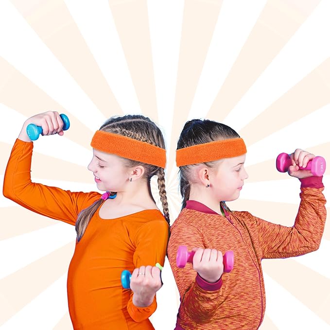 Bememo 36 Pcs Neon Sweatbands Set for Kids Bulk Sports Headband Wristband Set Cotton Terry Basketball Tennis for Students Youth 80s 90s Halloween Costumes Cosplay Glow Party