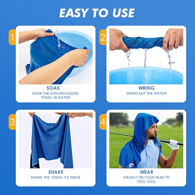 Cooling Hoodie Towels, Instant Cooling Towels for Neck and Face, UPF 50 Sun Protection, Ice Towel for Hot Weather, Head Towel for Sports, Camping, Cycling & More Activities