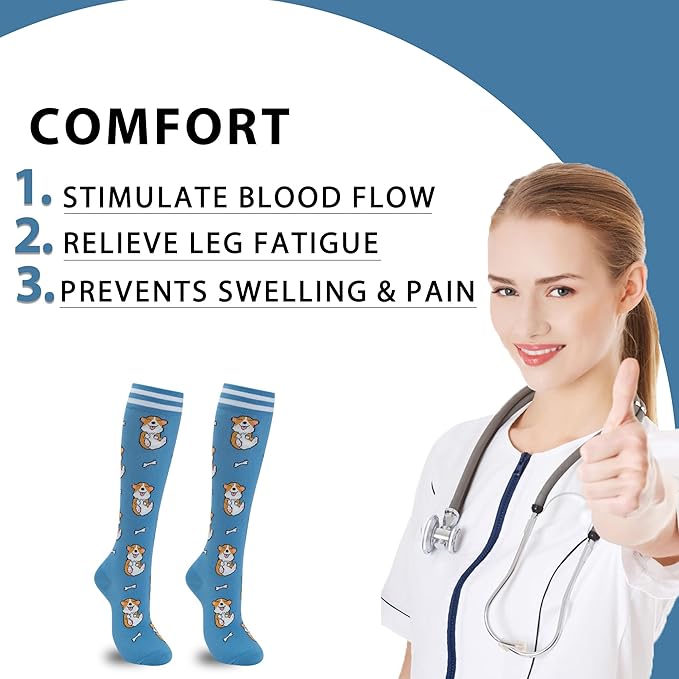 fenglaoda Compression Socks Women Men 6 Pairs, Knee High Best Support Circulation Socks for Running, Travel, Flight, Nurse