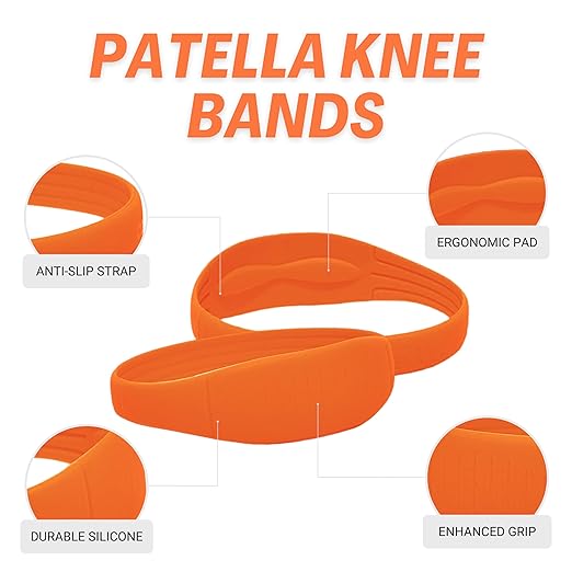 COOLSET Patella Band Knee Strap - 2 Pack Patellar Tendon Support Strap for Knee Pain Relief - Non-Slip Knee Brace for Jumper’s Knee, Tendonitis, Basketball, Running - Men, Women, Youth w/ Travel Bag (Orange)