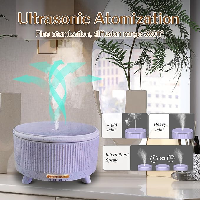 Essential Oil Diffusers for Home 500ml,Aromatherapy Diffusers for Essential Oils Large Room with 7 Colors Lights & 3 Mist Mode Waterless Auto Off,Cool Mist Humidifiers for Decor，Purple