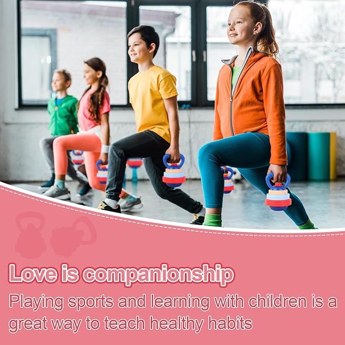 Kids Exercise Equipment With 2 Dumbbells and Kettlebell - Adjustable Workout Toy Equipment for Children Pretend Play Exercise - Toddler Beginner Gym & Fitness Family Games for Birthday Gifts