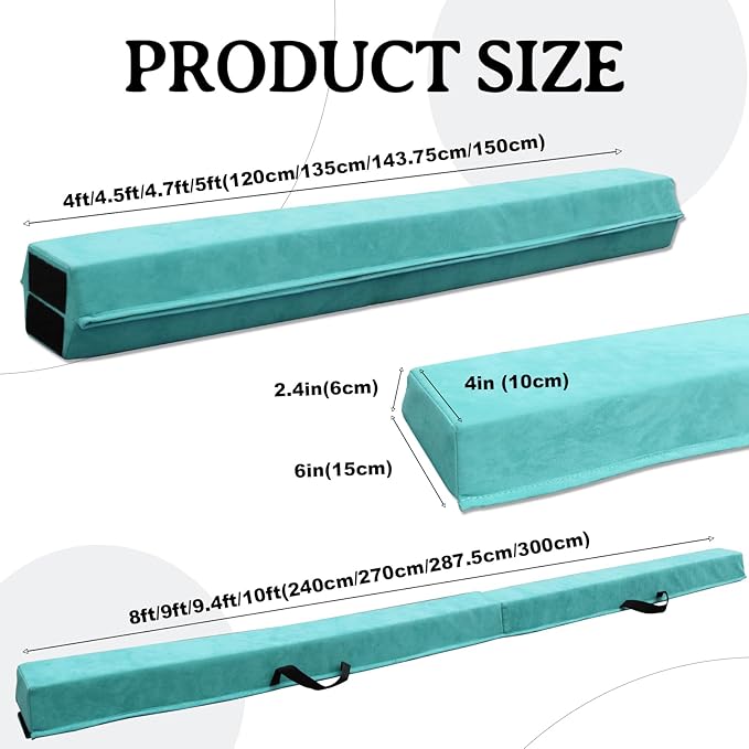 8FT/9FT/9.5FT/10FT Folding Balance Beam, Portable Gymnastics Beam Equipment with Non Slip Rubber Base & Suede Cover for Training/Practice/Professional Home Exercise
