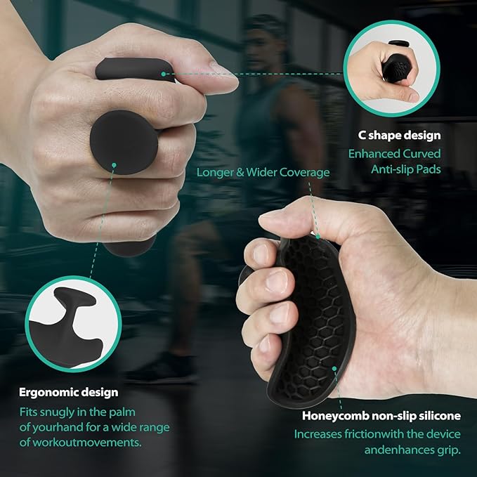 Ergonomic Rubber Gym Grips for Men & Women – Anti-Slip Fingerless Workout Gloves for Weight Lifting, Deadlifts, Pull-Ups, Rows, Barbell, Dumbbell, Palm Protectors for Gym Training