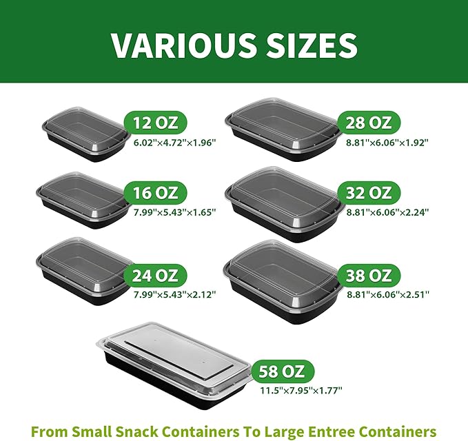 Meal Prep Containers, 50 Pack 58oz (100-Piece) Disposable Take Out Food Storage Containers with Leakproof Lids, Large Plastic To Go Lunch Boxes, BPA Free, Microwave/Dishwasher/Freezer Safe