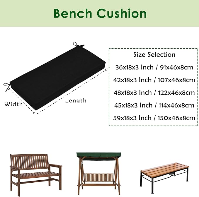 SK Studio Outdoor Bench Cushion 36x18x3 Inch Waterproof Patio Furniture Cushion Fade Resistant Pation Replacement Seat Pad with Tie Straps for Patio Garden Swing Porch Furniture, Wine Red