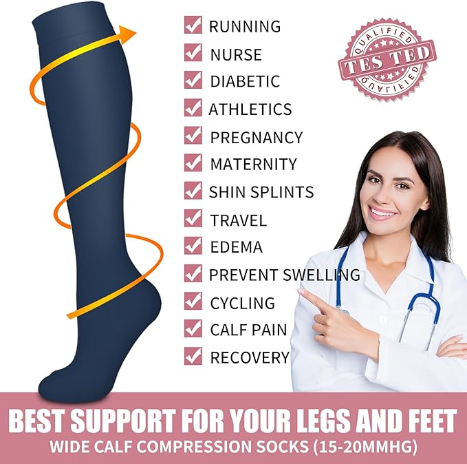 Bluemaple Compression Socks for Women & Men Circulation (6 Pairs) 15-20 mmHg is Best Support for Athletic Running Cycling