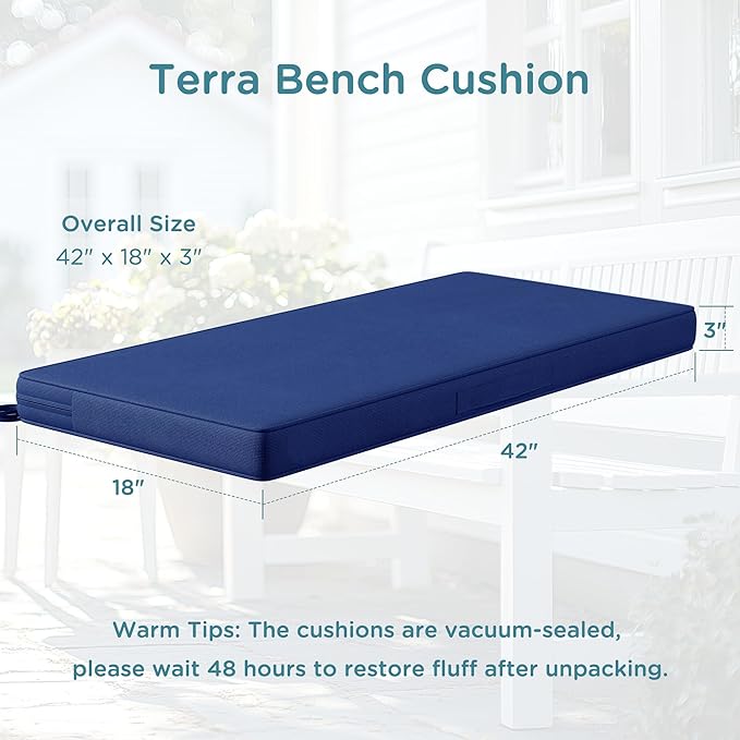 Codi Outdoor Bench Cushion 42 inch, Double Waterproof Patio Furniture Cushions Replacement for Swing, Porch, Couch, 42x18x3'', Navy