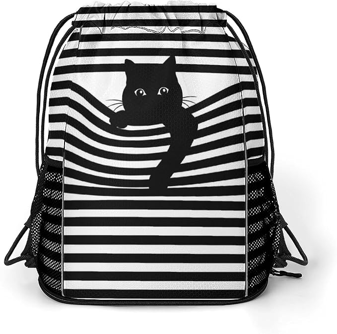 Cat Drawstring Backpack Gym Bag With Shoe Compartment String Bag Sport Beach Swimming Sackpack For Women Men