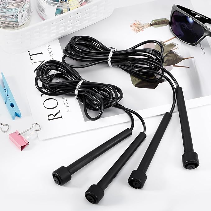 10 Pack Jump Ropes for Kids, PVC Skipping Rope with Plastic Handles, Adjustable Jumping Ropes for Fitness Exercise, Lightweight Speed Rope for Women Men Training Racing, Black