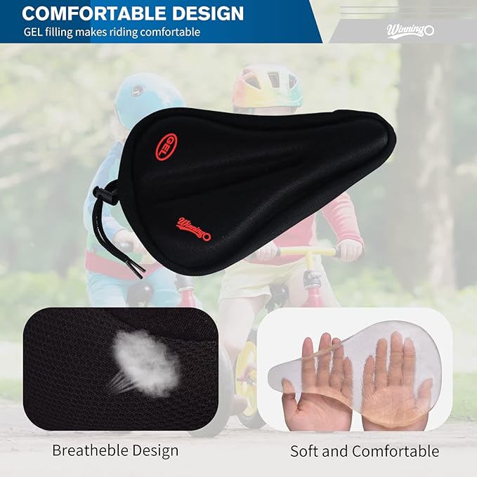 Gel Kids Bike Seat Cushion Cover, Anti-Slip Child Bike Seat Cover Comfortable Adjustable Small Bicycle Saddle Pad, 9'' X 6''