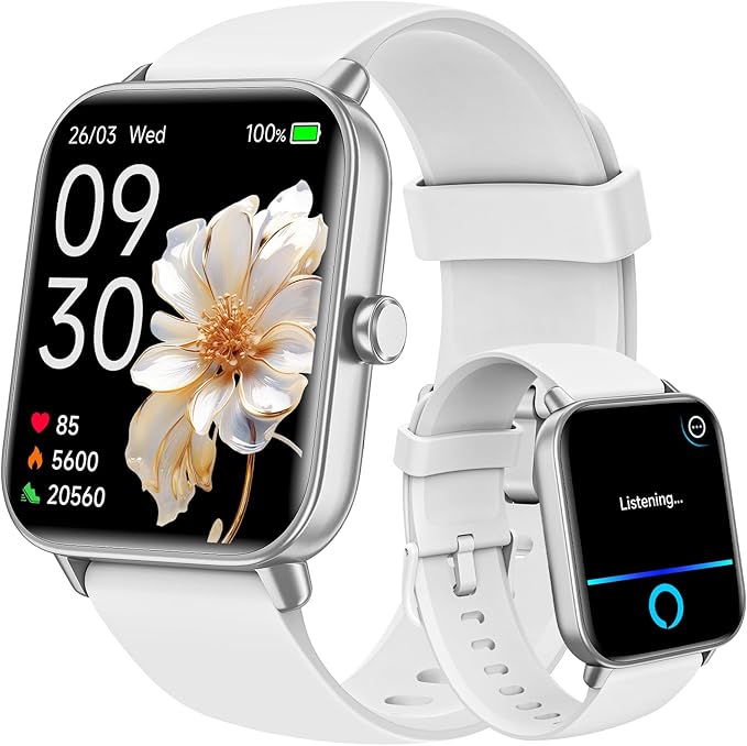 Smart Watch for Men Women, Call Receive/Dial, Alexa Built-in, 1.8" Touch Screen Fitness Tracker with Heart Rate Sleep Tracking, 101+ Sports Modes, IP68 Waterproof Smartwatch for Android iPhone, White