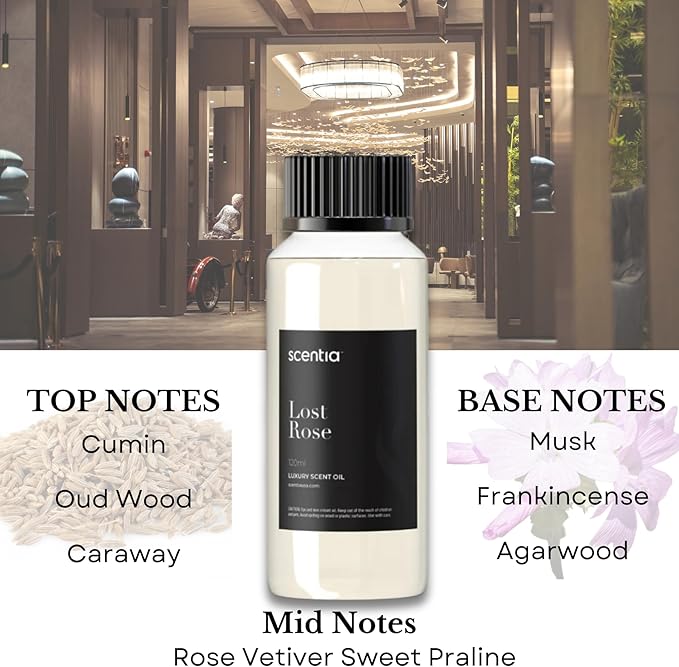 Hotel Diffuser Oil Inspired by Fairmont Hotel Scent - 120 mL 4.06 fl oz - Refill Diffuser Oil Blend Rose, Oud Wood & Clove Notes for Aromatherapy Diffusers - Lost Rose, Mothers Day Gift