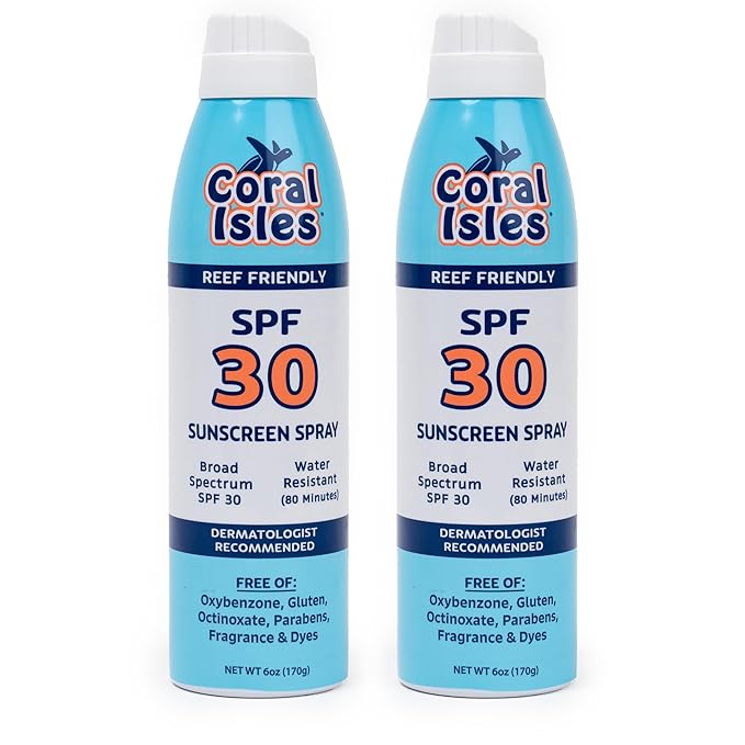 Coral Isles SPF 30 Sunscreen Spray - Hawaii Compliant - Oxybenzone & Octinoxate Free - Broad Spectrum - Water Resistant, 6 Fl Oz (Pack of 2)
