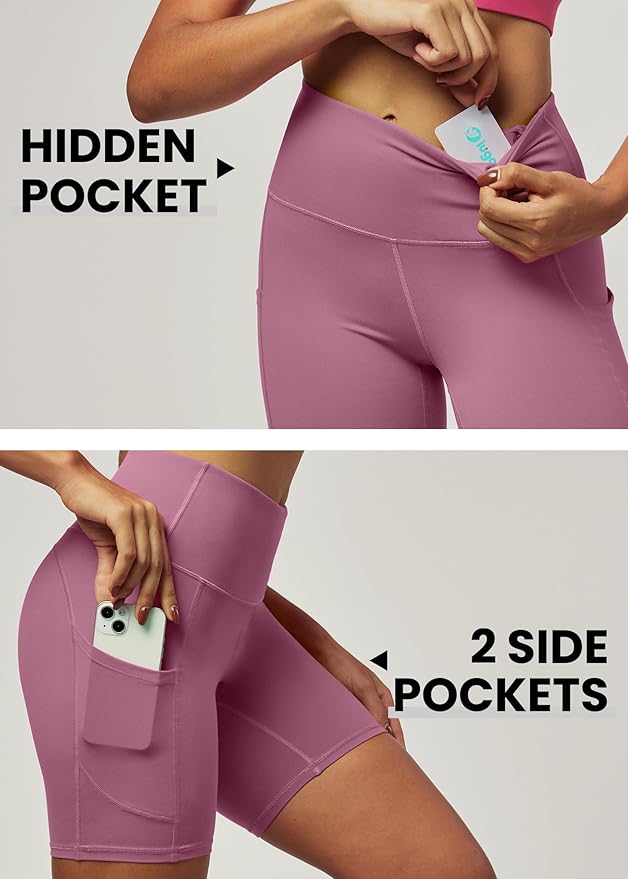 IUGA Biker Shorts Women 6" Tummy Control Workout Shorts Women with Pockets High Waisted Yoga Running Gym Spandex Compression