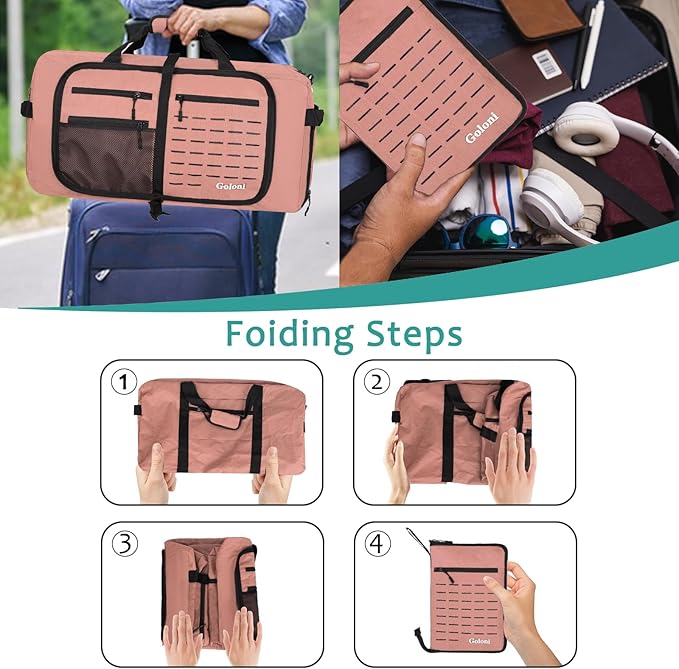 Foldable Travel Duffle Bag,Duffle Bag with Shoes Compartment and Adjustable Strap,Large Packable Travel Bags for Men Women,Waterproof Duffel Bag