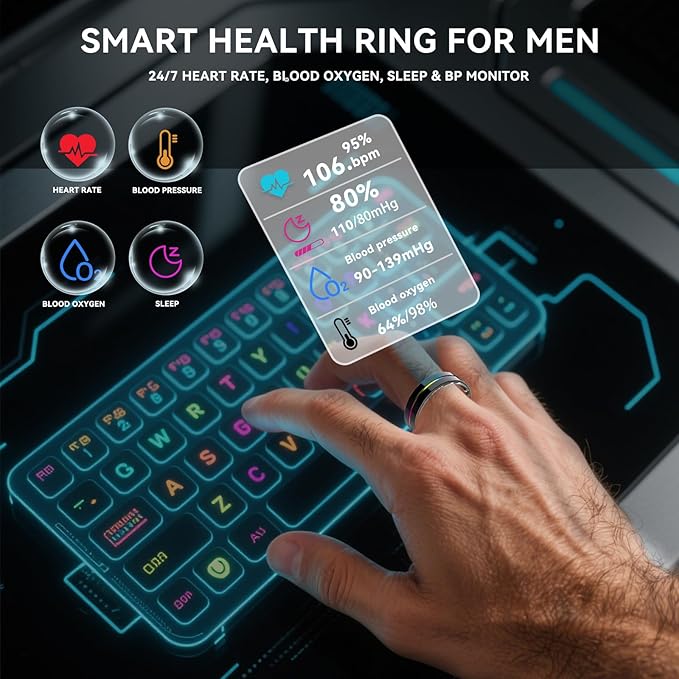 Smart Ring for Women Men,Health Fitness Tracker with Sleep/Blood Pressure/Oxygen Monitoring, Heart Rate & Activity Tracking,IP68 Waterproof, 7-Day Battery,No Subscription Fee 3-Black 10 FRAY