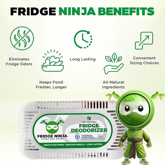 Fridge Ninja 2-Pack Unscented Activated Charcoal Fridge Deodorizer - More Effective Than Baking Soda