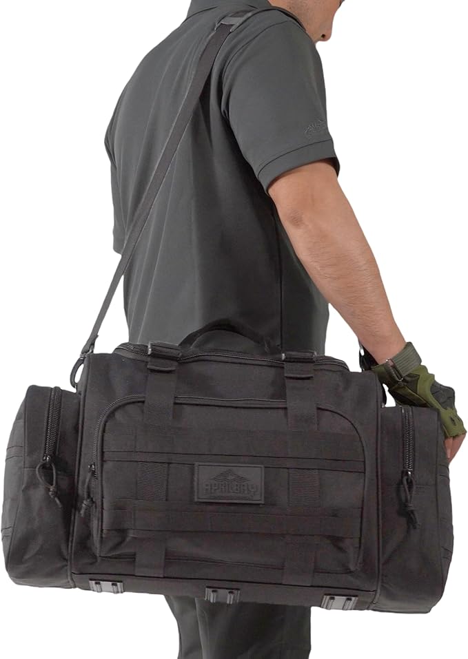 Duffel Bag – Heavy Duty Tactical Gym Bag for Men, Splashwater-Proof Weekender Travel Bag for Basketball, Football, Soccer, Hiking, and Hunting (Black)