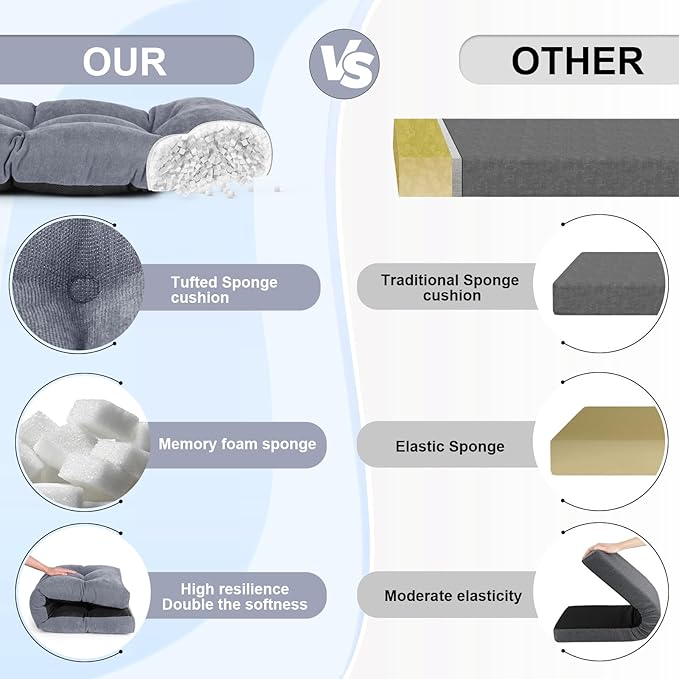 Bench Cushion 48 Inch - Chenille Fabric, High-Density Foam, Non-Slip Bottom, Soft Durable Indoor Tufted Long Seat Cushion for Window Garden Furniture (Light Gray, 48x16x4 Inch)