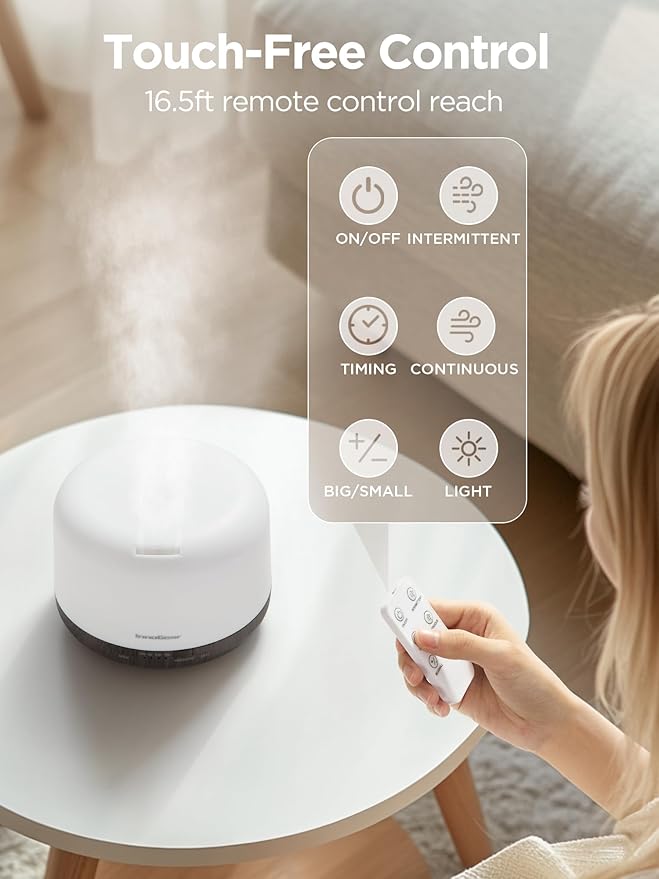 InnoGear Aromatherapy Diffuser & 10 Essential Oils Set, 500ml Essential Oil Diffuser with Remote Control Ultrasonic Cool Mist Scent Humidifier Vaporizer Auto-Off Timer for Room Office Home, Brown