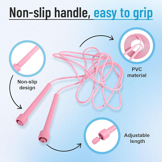 10 Pack Jump Ropes for Kids, PVC Skipping Rope with Plastic Handles, Adjustable Jumping Ropes, Lightweight Speed Rope for Women Men Outdoor Fitness Exercise Training Racing, 5 Colors