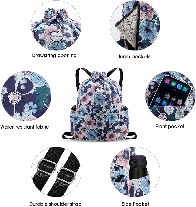 HUA ANGEL Drawstring Backpack Bag, Sport Gym Sackpack Lightweight Small Gym Bag for Men Women Pull String Sport Beach Bag