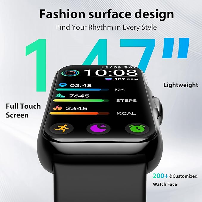 Fitness Tracker with 24/7 Continuous Heart Rate, Blood Oxygen Monitor, Smart Watch with Sleep Monitor, IP68 Waterproof Activity Tracker Step Counter for Women Men (Black)