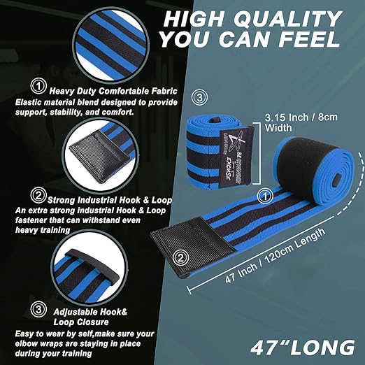 Elbow Wraps for Weightlifting, Bench Press, Cross Training & Powerlifting for Men and Women - 47" Nylon (1 Pair) Elbow Straps - Increases Stability of Joints and Supports Injury Recovery