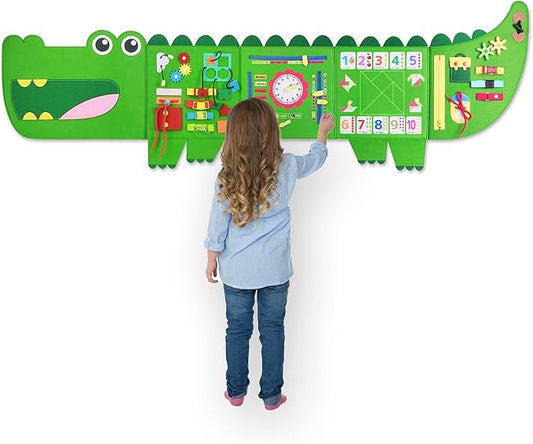 Crocodile Busy Board Montessori Busy Board, Sensory Toys Toddler Toys, Sensory Wall Activity for Toddler- Preschool Learning Panel Center for Kids 3+ Year Old Boys Gift Girls Gift(Birthday, Christmas)