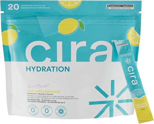 Cira Hydration Stick Packs x Alicia McCarvell Electrolyte Powder & Drink Mix for On-The-Go Dehydration Relief & Recovery - Self Love Lemonade, 20 Servings