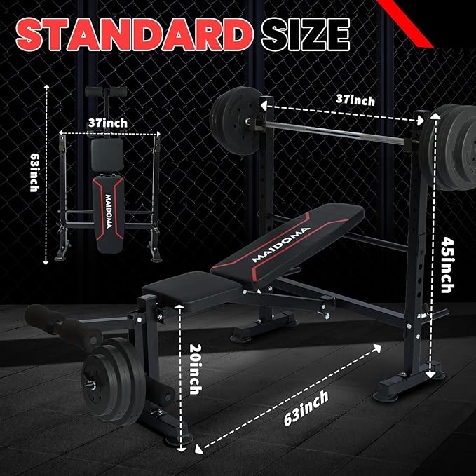 1500LBS 8 in 1 Olympic Weight Bench Set with Leg Extension/Curl and Preacher Curl, Bench Press Set and barbell Rack with Safety Bar Catches, Foldable Workout Benches for Home(US Stock)