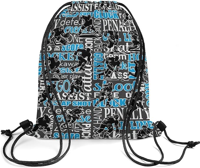 Hockey Drawstring Backpack - Cool Cinch Sack, String Backpacks for Kids Women Men Boys Girls for Gym Outdoor Sports Travel Athletic Drawstring Bag - Lightweight/Foldable
