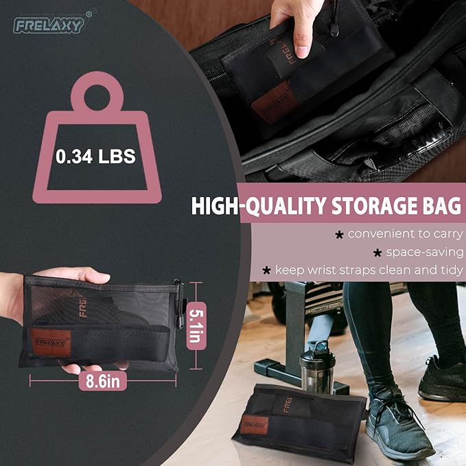 Frelaxy Lifting Wrist Straps Women and Men, Weight Lifting Grips with Cushion Wrist Loop, Double Layer Leather and Storage Pouch, Gym Workout Straps for Deadlift and Powerlifting