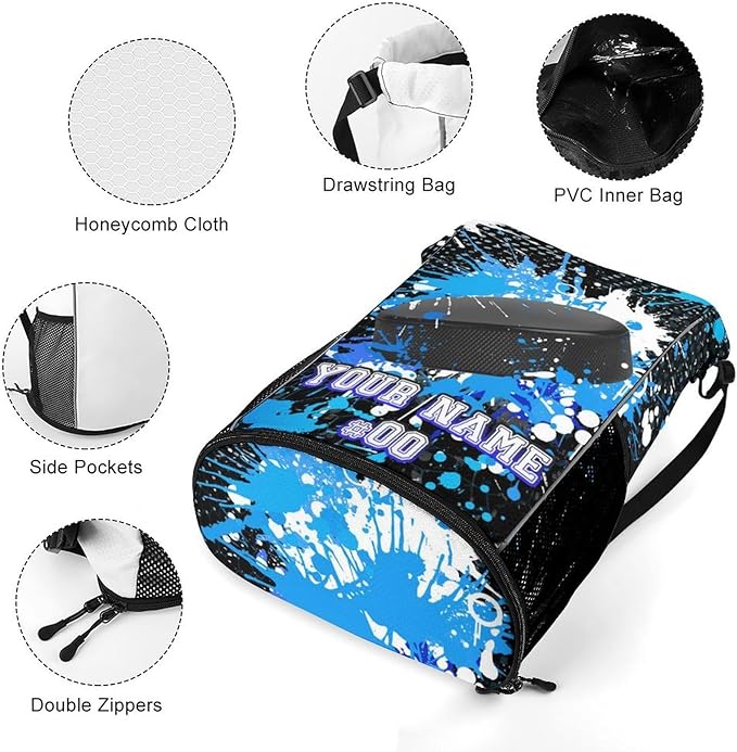 Custom Hockey Drawstring Backpack - Cool Cinch Sack, String Backpacks with Pocket for Kids Women Men Boys Girls for Gym Outdoor Sports Travel Athletic Drawstring Bag - Lightweight/Foldable