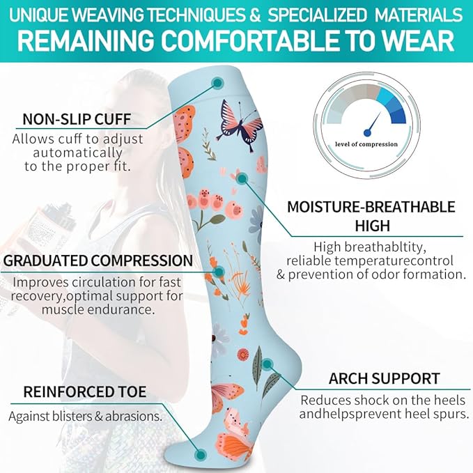 Copper Compression Socks for Women and Men(6 Pairs)-Best Support for Running, Athletic, Nursing, Travel