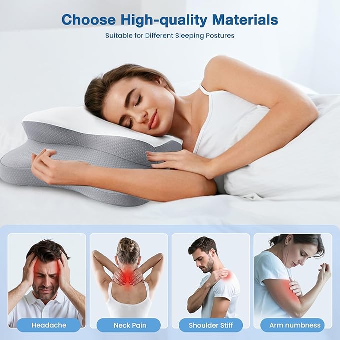 Cervical Pillow for Neck Pain Relief, Cooling Contour Memory Foam Pillows Support Odorless Ergonomic Neck Pillow Adjustable Orthopedic Bed Pillow for Side Back Stomach Sleeper with Pillowcase