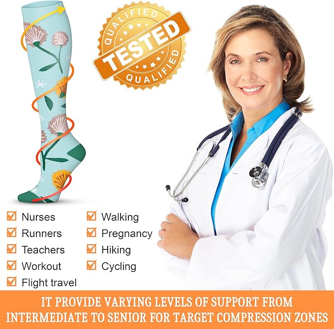 Compression Socks for Women & Men 15-20 mmHg, Best for Medical, Nursing, Running, Athletic, Varicose Veins, Travel