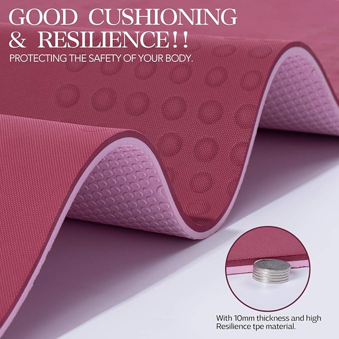 JELS Extra Thick Yoga Mat, 2/5 inch, Ergonomic 3D Non Slip Design, SGS Certified TPE Material, Yoga Mat for Men Women with Carrying Strap,Exercises Mat for Yoga, Pilates and Floor Workout(72"x26")…