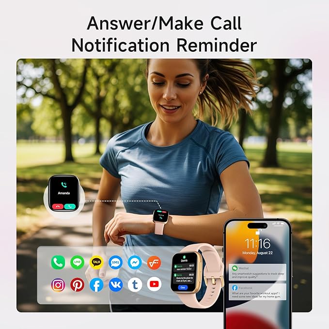 Smart Watch for Women, 1.85" AMOLED Ultra-Clear Screen Smartwatch Compatible iPhone/Samsung/Android, 100+ Sport Modes Fitness Tracker with Heart Rate/SpO2/Sleep Monitor, 3ATM Waterproof, 2 Bands