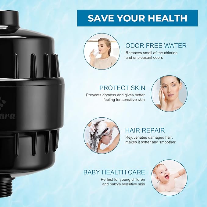 Shower Filter, 20-Stage Showerhead Filters, High Output Shower Head Filter for Hard Water, Water Softener Reduces Dry Skin, Dandruff, Eczema and Improves Skin, Hair and Nails, Black