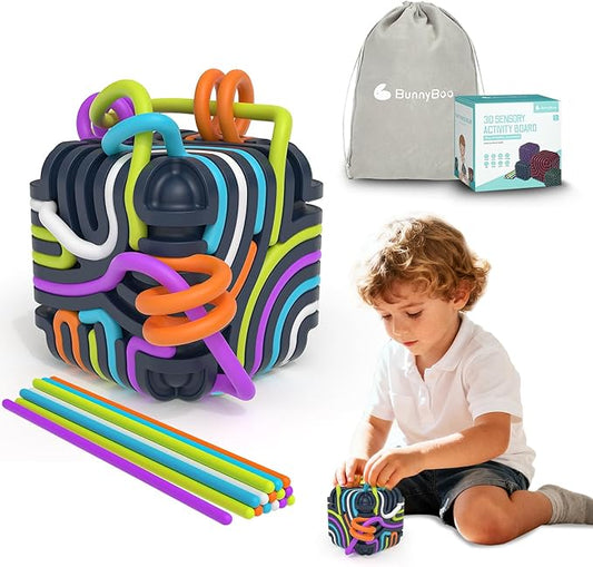 3D Silicone Sensory Fidget Cube for Autism & ADHD - FDA Food Grade Silicone Travel Toys for Kids and Adults, Quiet Stress & Anxiety Relief with 15 pcs 5 Color Strings & Carry Pouch