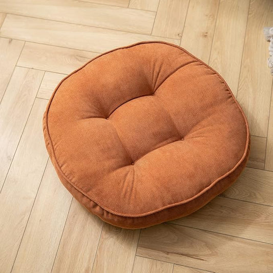 Corduroy Chair Pads Seat Cushion Soft Thicken Bedroom Living Room Floor Tatami Cushion Round Seat Pad for Kids Reading Adult Office,1 Count (Orange,22"x22")