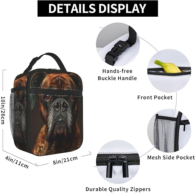 Boxer Dog Lunch Box for Women Men, Insulated Lunch Box Reusable Portable Lunch Bag Cooler Tote Waterproof Lunch Container for Office Picnic Work Travel