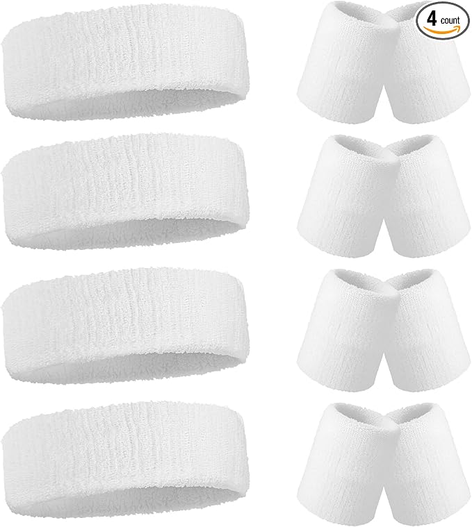 Civaner 12 Pcs 80s 90s Sweatbands Neon Headbands Wristbands for Men Women Party Sports Cotton Headbands Terry Cloth Athletic Sweat Bands for Tennis Football Gym Workingout Accessories