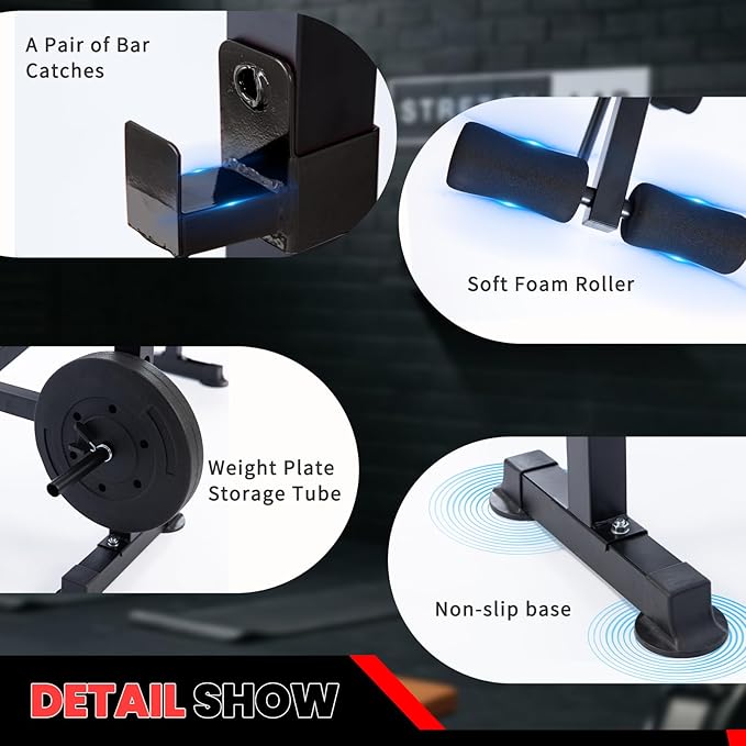 1500LBS 8 in 1 Olympic Weight Bench Set with Leg Extension/Curl and Preacher Curl, Bench Press Set and barbell Rack with Safety Bar Catches, Foldable Workout Benches for Home(US Stock)